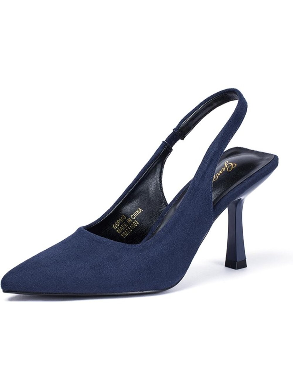 Women's Navy Slingback Kitten Heel Pointed Closed Toe Stiletto Pumps Slip on